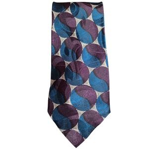JT Beckett Mens Silk Necktie Purple Blue Geometric Circle Pattern Wide Tie‎ USA